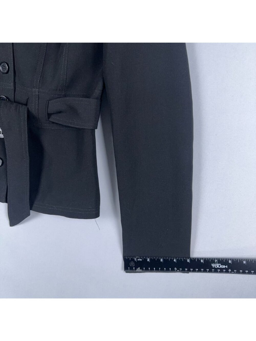Calvin Klein Blazer Jacket Womens Size 4 Black Belted Button-Front Office Wear - Picture 11 of 12
